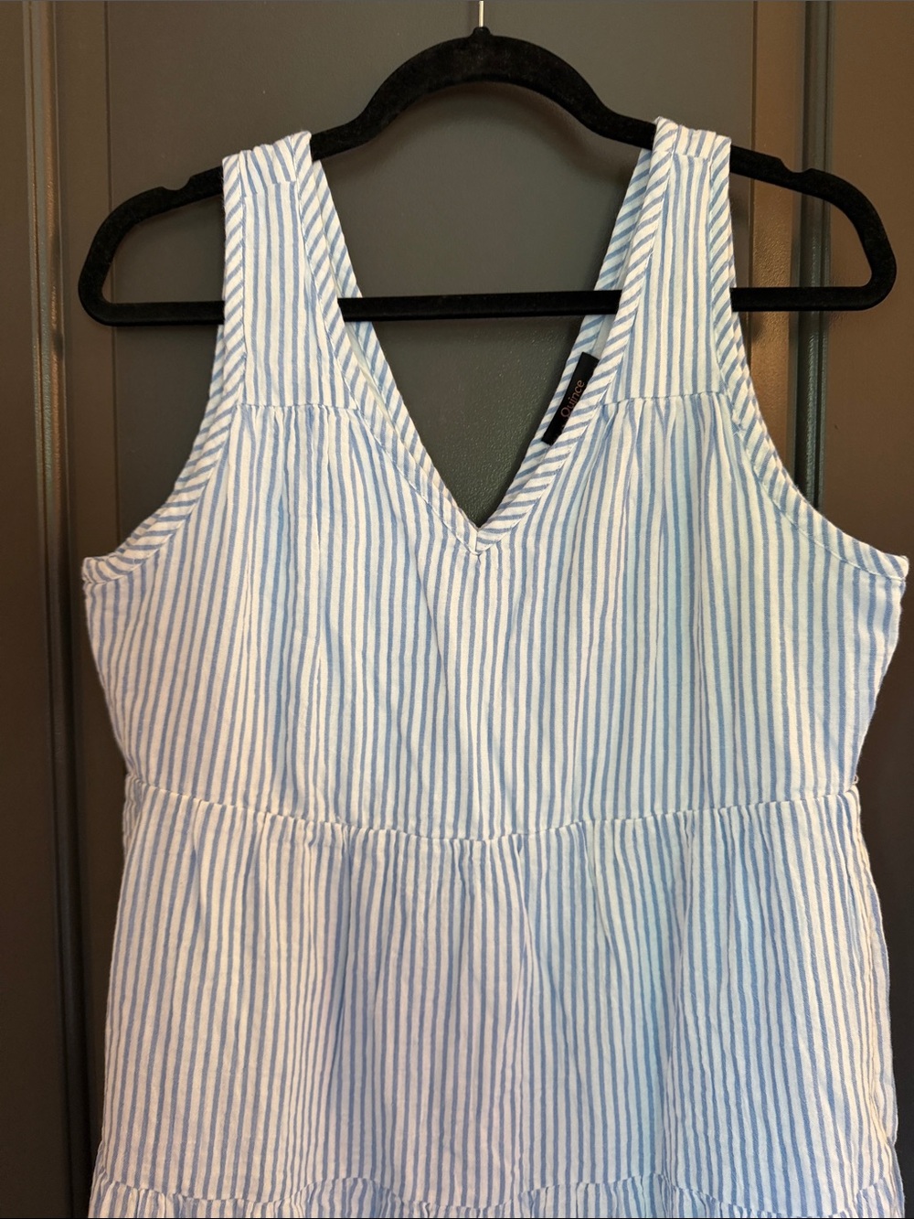 Quince 100% Cotton Blue and White Striped Tiered V-Neck Maxi Dress Size S - Picture 4 of 5